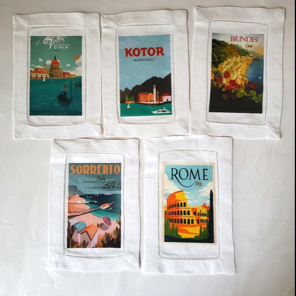 5 Linen Travel Placards - Picture 1 of 7